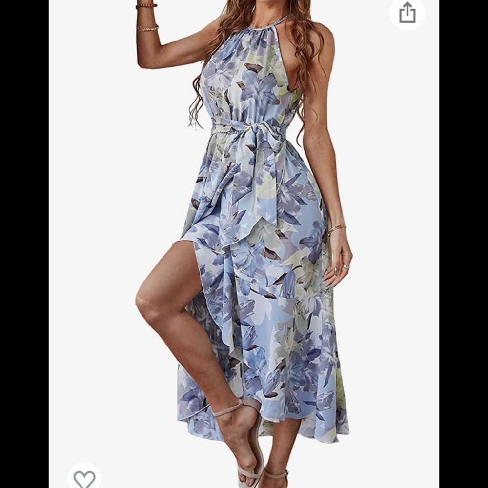 Blue halter floral midi dress